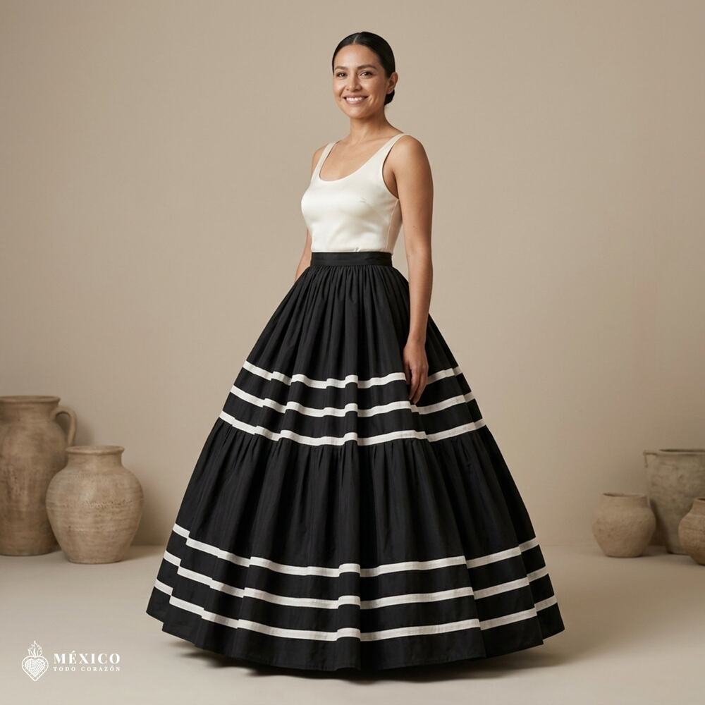 Black Mexican Oaxaca Double-Vuelo Skirt – Ejutla de Crespo Traditional Folk